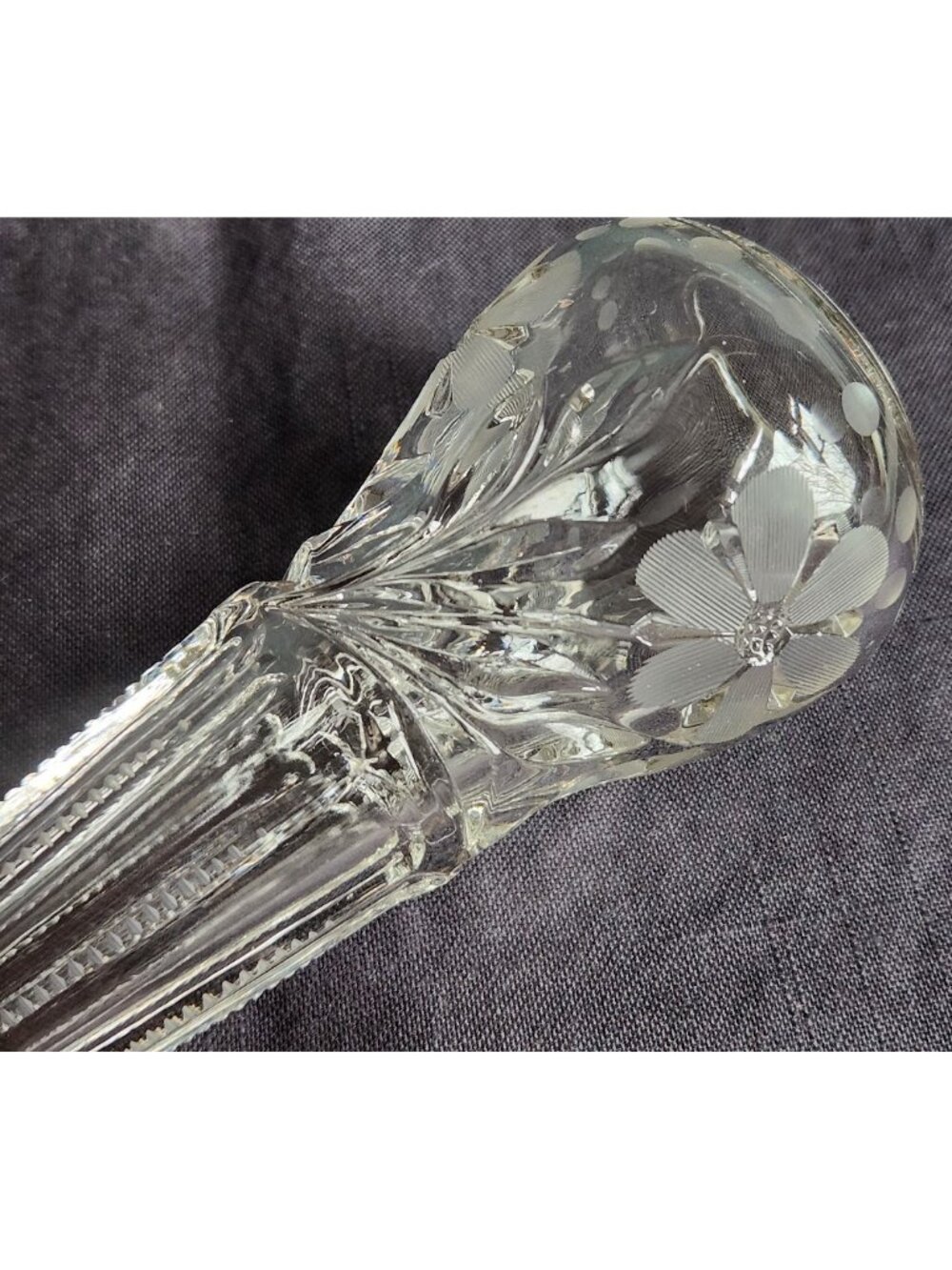 Antique Auto Car Glass Crystal Bud Flower Vase Etched Bouquet Holder 7.8"
